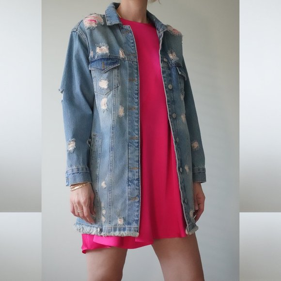 Dilvin Embroidered Denim Jacket with Back Slogan Size 4 / 36 / S - Picture 4 of 6